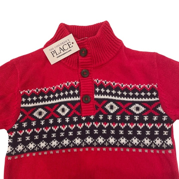 Size: 3T Holiday/Winter Red & Navy Sweater - Picture 3 of 3